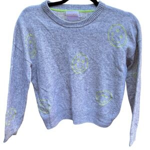 Brodie Women's Cashmere Gray Smiley Face Embroidered Crewneck Sweater Size XS